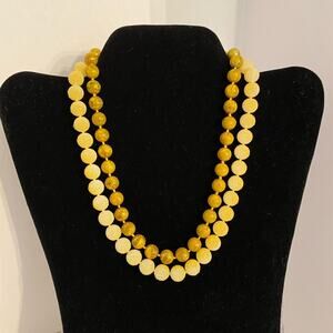 Mid century necklace double strand choker yellow & gold lucite beads